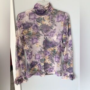 Floral Sheer Long-Sleeve Top - Purple Floral